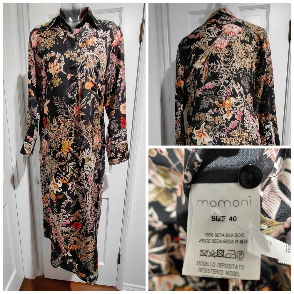 Momoni Black Floral Silk Maxi Dress
